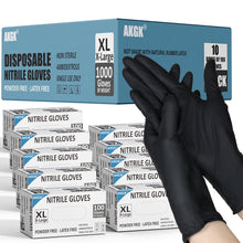 Load image into Gallery viewer, akgk Black Nitrile Disposable Gloves, 1000 PCS Exam Gloves, 4 Mil X-Large, Food Safe, Cleaning Gloves, Latex & Powder-Free(Case of 1000, 10 Boxes of 100)