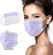 Load image into Gallery viewer, akgk Disposable Face Masks 100Pcs, 3 Layer Protective Face Mask Purple Face Masks