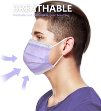 Load image into Gallery viewer, akgk Disposable Face Masks 100Pcs, 3 Layer Protective Face Mask Purple Face Masks
