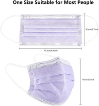 Load image into Gallery viewer, akgk Disposable Face Masks 100Pcs, 3 Layer Protective Face Mask Purple Face Masks