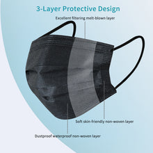 Load image into Gallery viewer, akgk 100Pcs Disposable Face Masks, Black Face Mask, 3 Ply Disposable Mask
