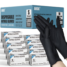 Load image into Gallery viewer, akgk Black Nitrile Disposable Gloves, 1000 PCS Exam Gloves, 4 Mil Small, Food Safe, Cleaning Gloves, Latex & Powder-Free(Case of 1000, 10 Boxes of 100)