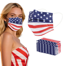 Load image into Gallery viewer, akgk 100PCS Disposable Face Masks with USA Flag Print, 3-Ply Breathable Face Mask For Adults