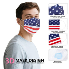 Load image into Gallery viewer, akgk 100PCS Disposable Face Masks with USA Flag Print, 3-Ply Breathable Face Mask For Adults
