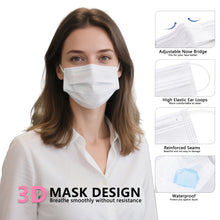 Load image into Gallery viewer, akgk 100PCS White Disposable Face Masks, 3-Ply Breathable White Face Mask For Adults