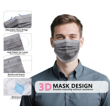 Load image into Gallery viewer, akgk 100PCS Grey Disposable Face Masks, 3-Ply Breathable Grey Face Mask For Adults