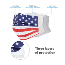Load image into Gallery viewer, akgk 100PCS Disposable Face Masks with USA Flag Print, 3-Ply Breathable Face Mask For Adults