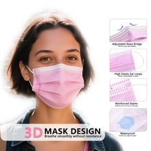 Load image into Gallery viewer, akgk 100PCS Pink Disposable Face Masks, 3-Ply Breathable Pink Face Mask For Adults