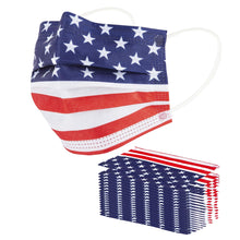 Load image into Gallery viewer, akgk 100PCS Disposable Face Masks with USA Flag Print, 3-Ply Breathable Face Mask For Adults