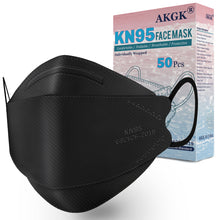 Load image into Gallery viewer, akgk KN95 Face Masks 50 Pack, Individually Wrapped, 5-Ply Disposable Black Face Mask Against PM 2.5 Smoke and Dust