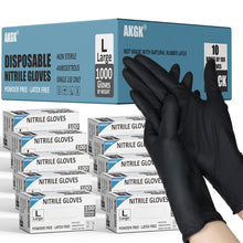 Load image into Gallery viewer, akgk Black Nitrile Disposable Gloves, 1000 PCS Exam Gloves, 4 Mil Large, Food Safe, Cleaning Gloves, Latex & Powder-Free(Case of 1000, 10 Boxes of 100)