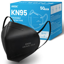 Load image into Gallery viewer, akgk KN95 Face Mask 50 PCS, Breathable Protection Masks, Individually Wrapped, 5-Ply KN95 Black Masks, Cup Dust Safety Masks