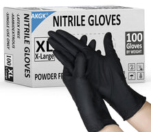 Load image into Gallery viewer, akgk Nitrile Gloves, 100 Pcs Disposable Black Nitrile Gloves X-Large, Cleaning Gloves for Cooking, Household & More, Powder-Free, Latex-Free