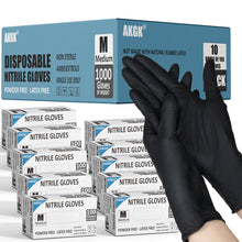 Load image into Gallery viewer, akgk Black Nitrile Disposable Gloves, 1000 PCS Exam Gloves, 4 Mil Medium, Food Safe, Cleaning Gloves, Latex & Powder-Free(Case of 1000, 10 Boxes of 100)