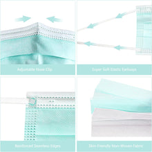 Load image into Gallery viewer, akgk Disposable Face Masks 100Pcs, 3 Layer Protective Face Mask Green Face Masks