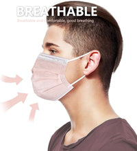 Load image into Gallery viewer, akgk Disposable Face Masks 100Pcs, 3 Layer Protective Face Mask Blush Pink Face Masks