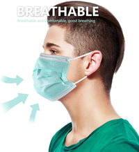 Load image into Gallery viewer, akgk Disposable Face Masks 100Pcs, 3 Layer Protective Face Mask Green Face Masks