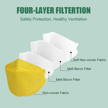 Load image into Gallery viewer, akgk KN95 Face Masks 50 Pack, Individually Wrapped, 5-Ply Disposable Yellow Face Mask Against PM 2.5 Smoke and Dust