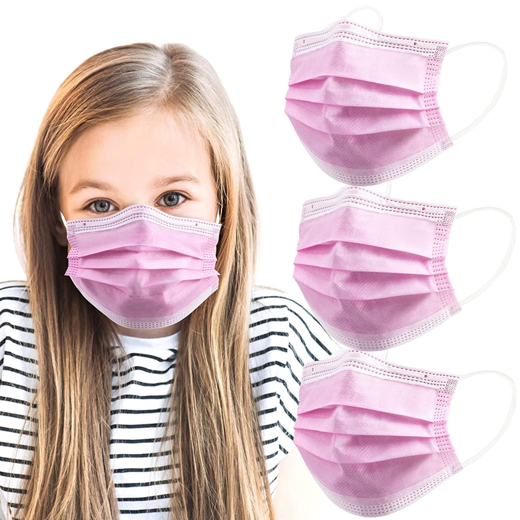 akgk Kids Disposable Face Mask Protective Childrens Pink Safety Masks 100PCS