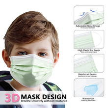 Load image into Gallery viewer, akgk Kids Disposable Face Mask Protective Childrens Green Safety Masks 100PCS
