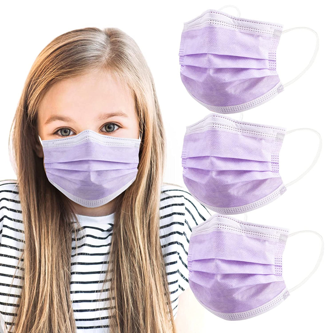 akgk Kids Disposable Face Mask Protective Childrens Purple Safety Masks 100PCS