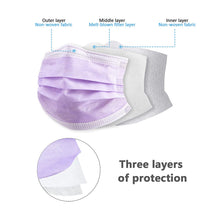 Load image into Gallery viewer, akgk Kids Disposable Face Mask Protective Childrens Purple Safety Masks 100PCS

