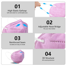 Load image into Gallery viewer, akgk KN95 Face Mask 50 PCS, Breathable Protection Masks, 5-Ply KN95 Hot Pink Masks, Cup Dust Safety Masks