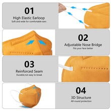 Load image into Gallery viewer, akgk KN95 Face Mask 50 PCS, Breathable Protection Masks, 5-Ply KN95 Orange Masks, Cup Dust Safety Masks