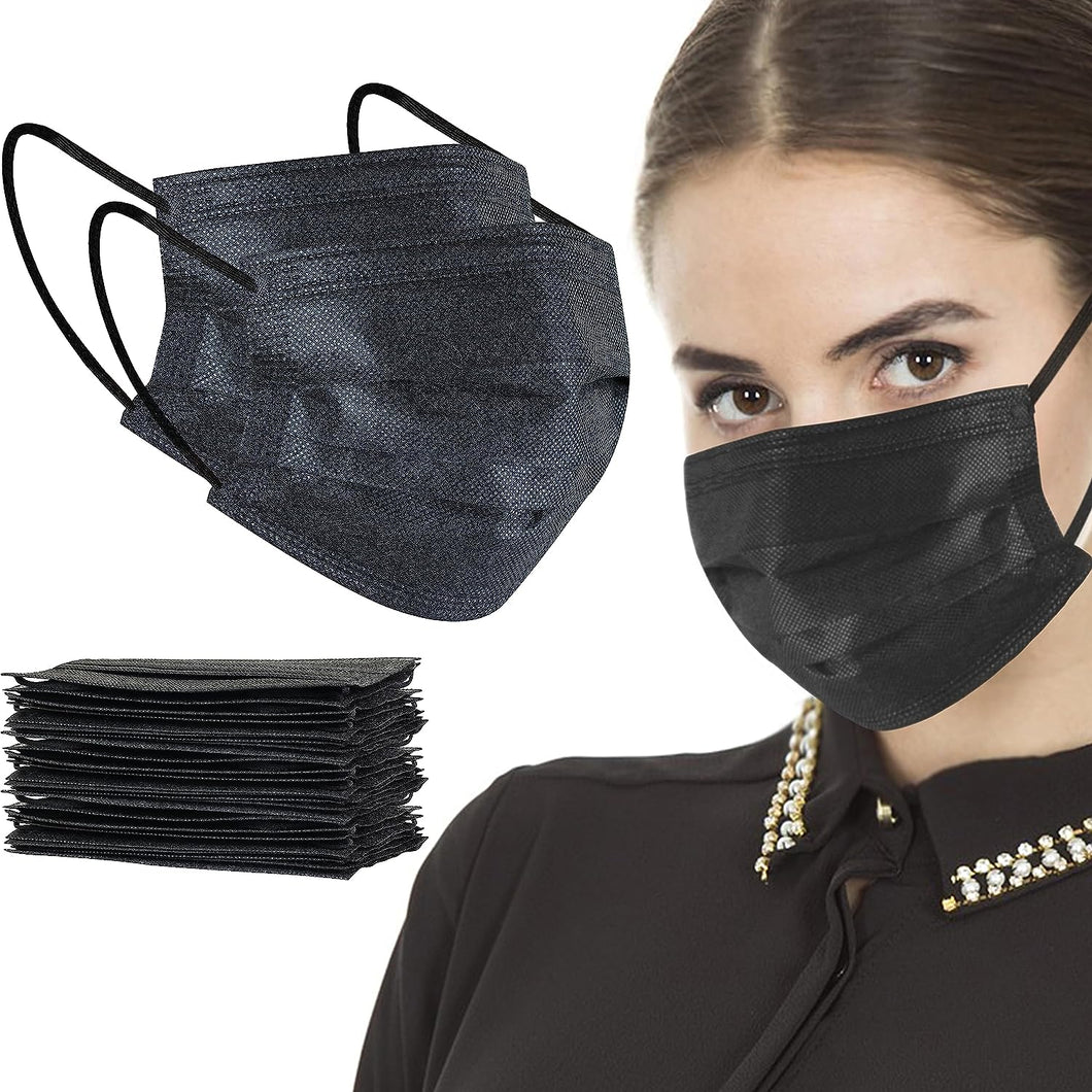 akgk 100Pcs Disposable Face Masks, Black Face Mask, 3 Ply Disposable Mask