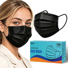 Load image into Gallery viewer, akgk 100Pcs Disposable Face Masks, Black Face Mask, 3 Ply Disposable Mask
