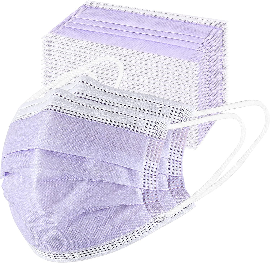 akgk Disposable Face Masks 100Pcs, 3 Layer Protective Face Mask Purple Face Masks