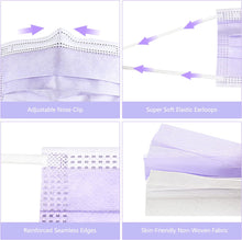 Load image into Gallery viewer, akgk Disposable Face Masks 100Pcs, 3 Layer Protective Face Mask Purple Face Masks
