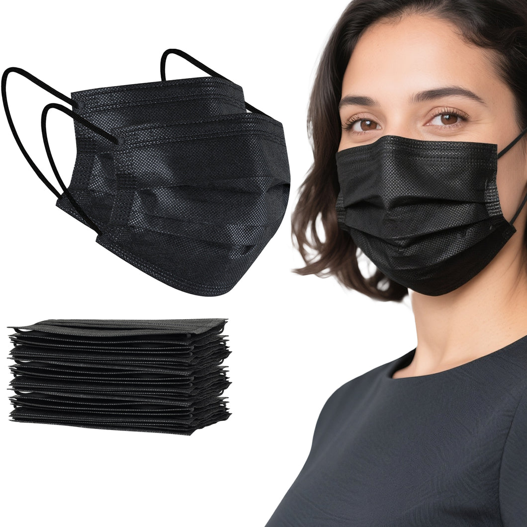 akgk 100Pcs Disposable Face Masks, Black Face Mask, 3 Ply Disposable Mask