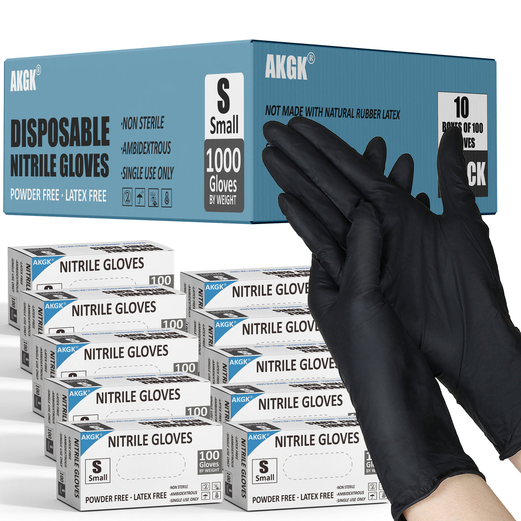 akgk Black Nitrile Disposable Gloves, 1000 PCS Exam Gloves, 4 Mil Small, Food Safe, Cleaning Gloves, Latex & Powder-Free(Case of 1000, 10 Boxes of 100)