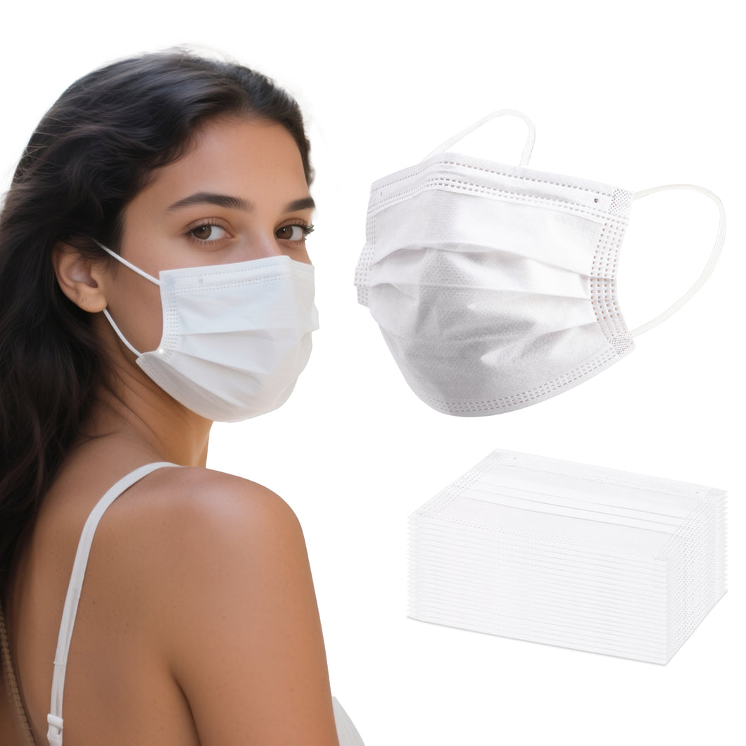 akgk 100PCS White Disposable Face Masks, 3-Ply Breathable White Face Mask For Adults