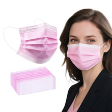 Load image into Gallery viewer, akgk 100PCS Pink Disposable Face Masks, 3-Ply Breathable Pink Face Mask For Adults
