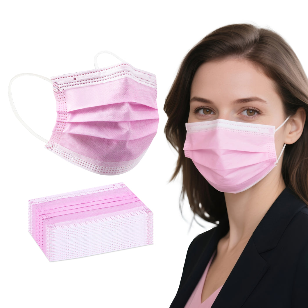 akgk 100PCS Pink Disposable Face Masks, 3-Ply Breathable Pink Face Mask For Adults