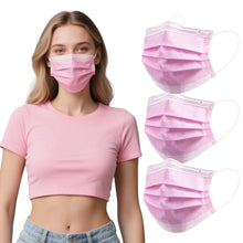 Load image into Gallery viewer, akgk 100PCS Pink Disposable Face Masks, 3-Ply Breathable Pink Face Mask For Adults
