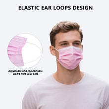 Load image into Gallery viewer, akgk 100PCS Pink Disposable Face Masks, 3-Ply Breathable Pink Face Mask For Adults
