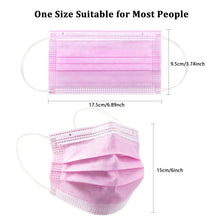 Load image into Gallery viewer, akgk 100PCS Pink Disposable Face Masks, 3-Ply Breathable Pink Face Mask For Adults

