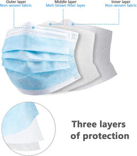 Load image into Gallery viewer, akgk Disposable Face Masks 100Pcs, Blue Face Mask, 3 Ply Disposable Mask with Elastic Earloops
