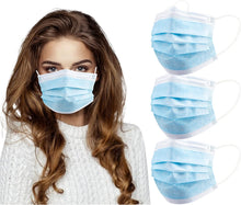 Load image into Gallery viewer, akgk Disposable Face Masks 100Pcs, Blue Face Mask, 3 Ply Disposable Mask with Elastic Earloops
