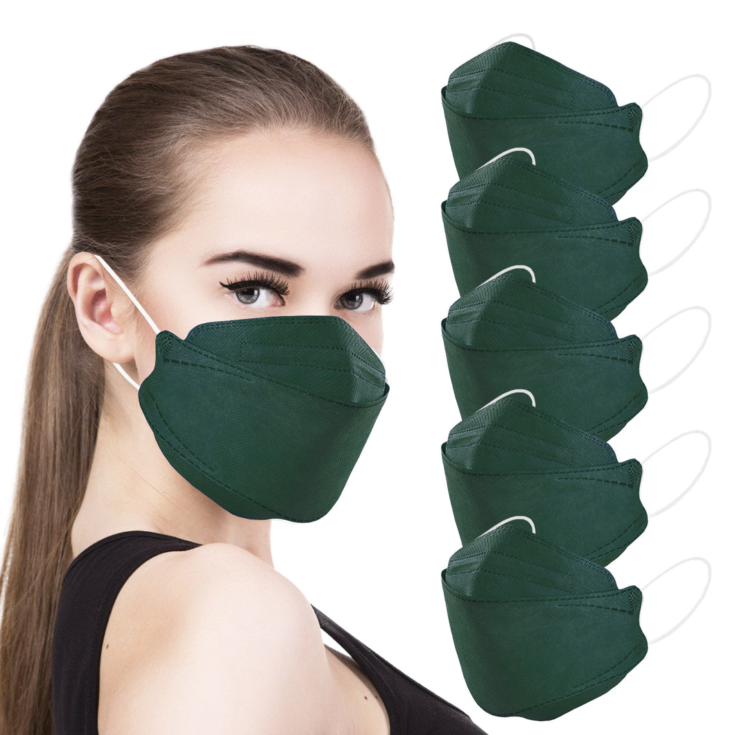 akgk KN95 Face Masks 100 Pack, Individually Wrapped, 5-Ply Disposable Dark Green Face Mask Against PM 2.5 Smoke and Dust