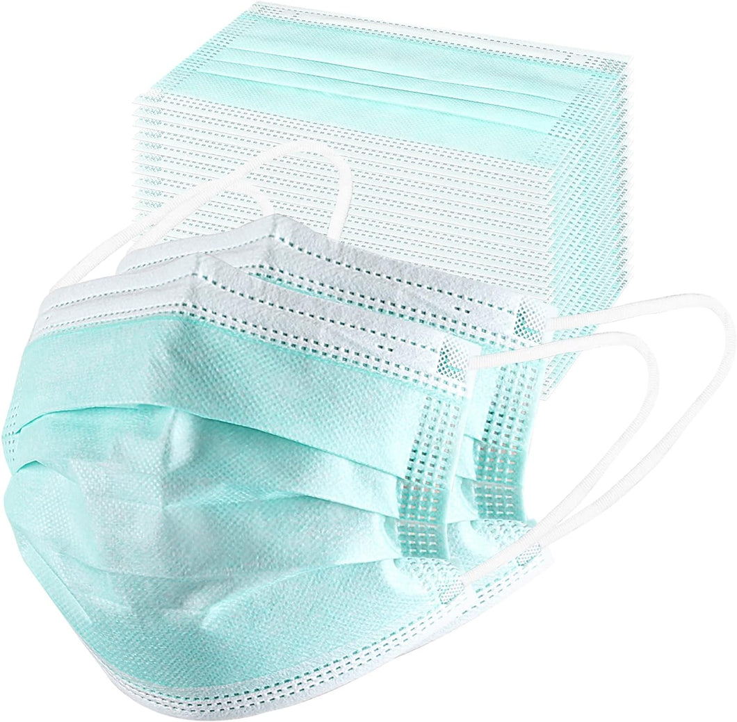 akgk Disposable Face Masks 100Pcs, 3 Layer Protective Face Mask Green Face Masks