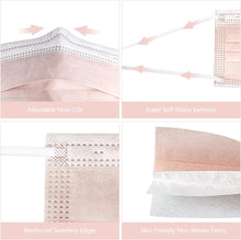 Load image into Gallery viewer, akgk Disposable Face Masks 100Pcs, 3 Layer Protective Face Mask Blush Pink Face Masks
